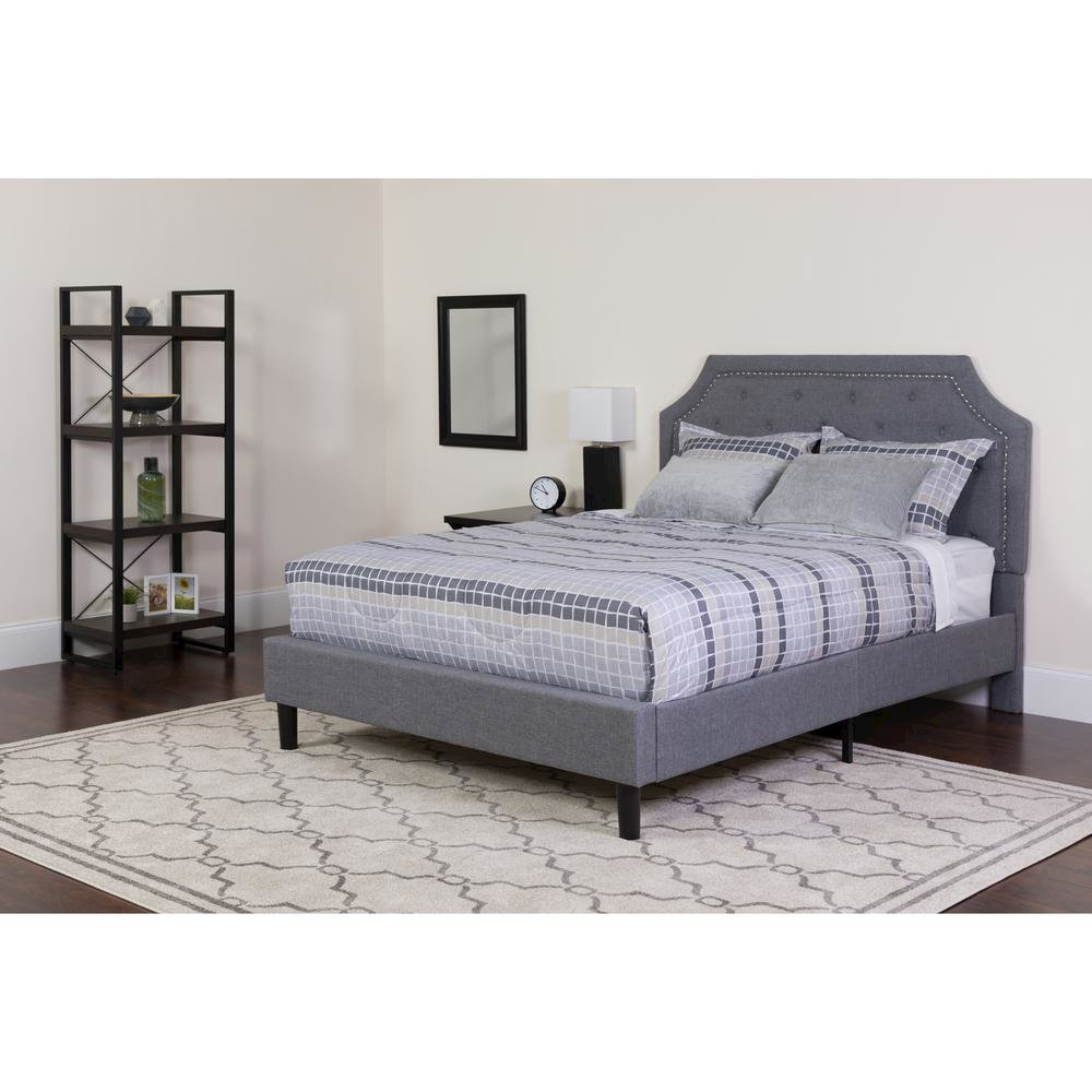 Twin Size Platform Bed in Light Gray Fabric with Memory Foam Mattress