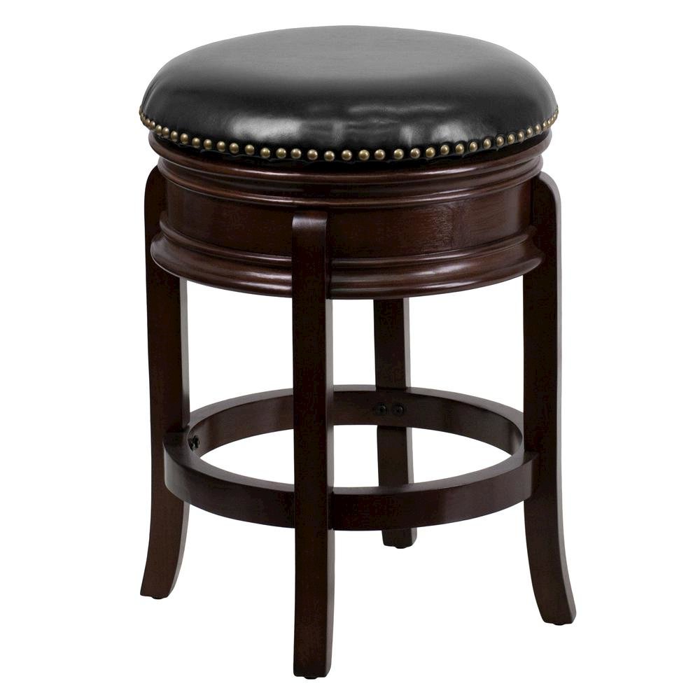 24” High Cappuccino Wood Counter Height Stool with Carved Apron