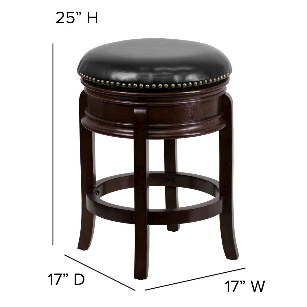 24” High Cappuccino Wood Counter Height Stool with Carved Apron
