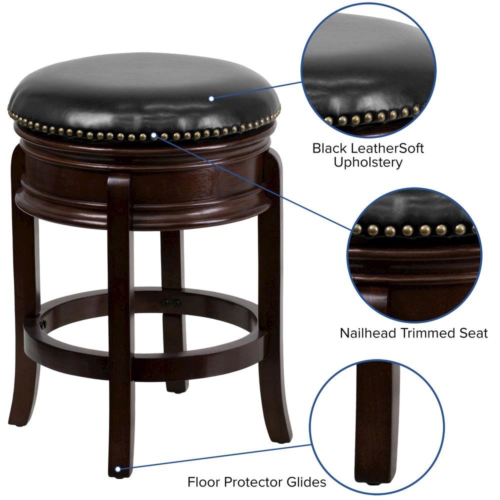 24” High Cappuccino Wood Counter Height Stool with Carved Apron