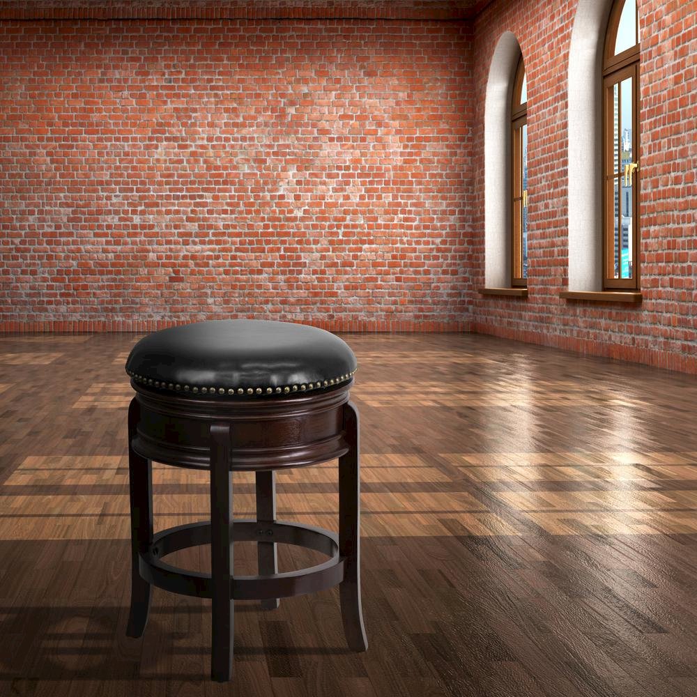 24” High Cappuccino Wood Counter Height Stool with Carved Apron