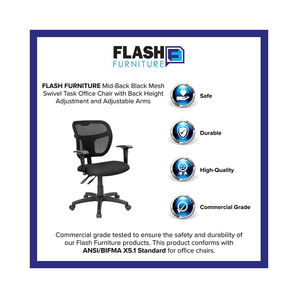 Mid-Back Black Mesh Swivel Task Office Chair Height Adjustment and Arms