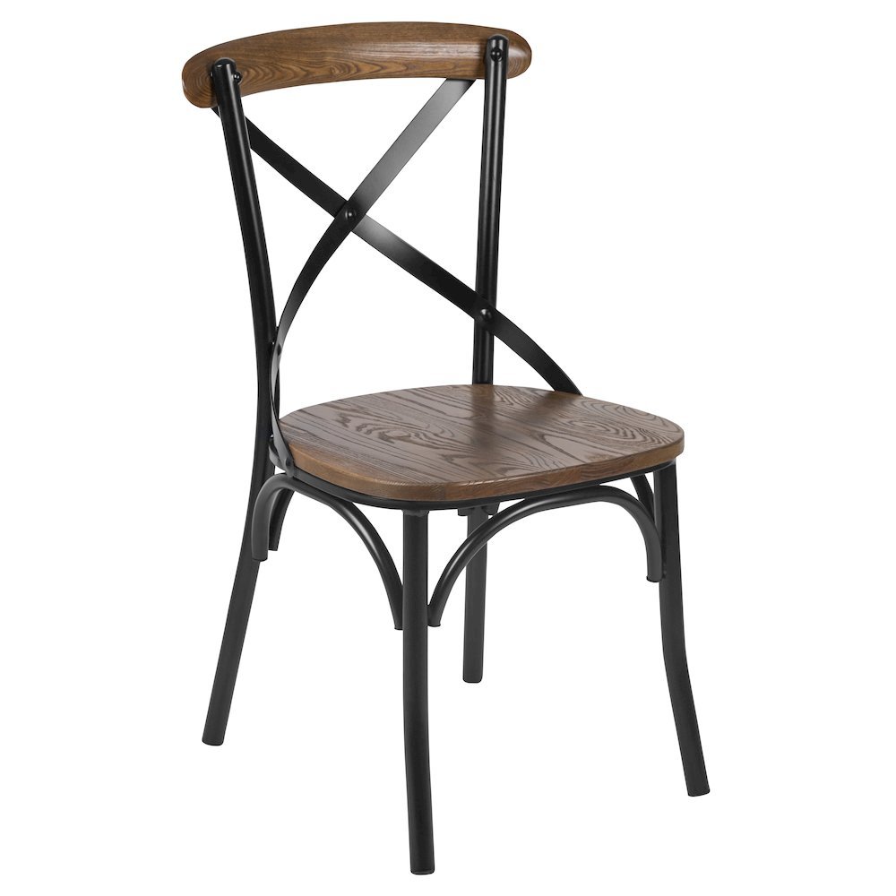 X-Back Chair with Metal Bracing and Fruitwood Seat