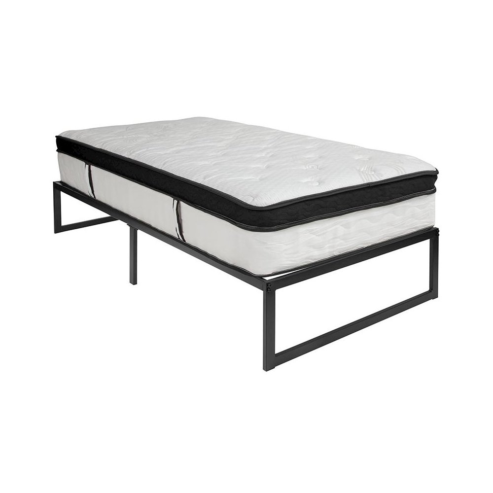 14 in Metal Platform Bed Frame with 12 in Memory Foam Mattress – Twin