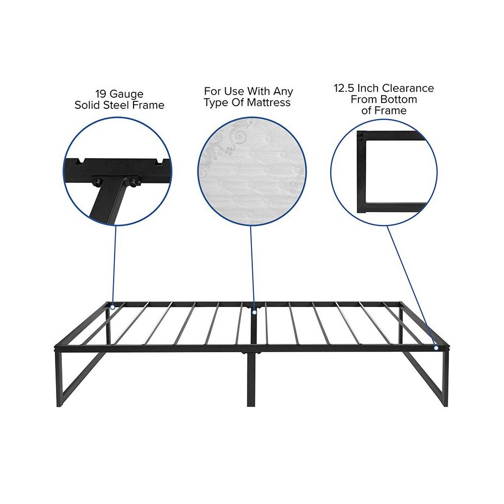 14 in Metal Platform Bed Frame with 12 in Memory Foam Mattress – Twin