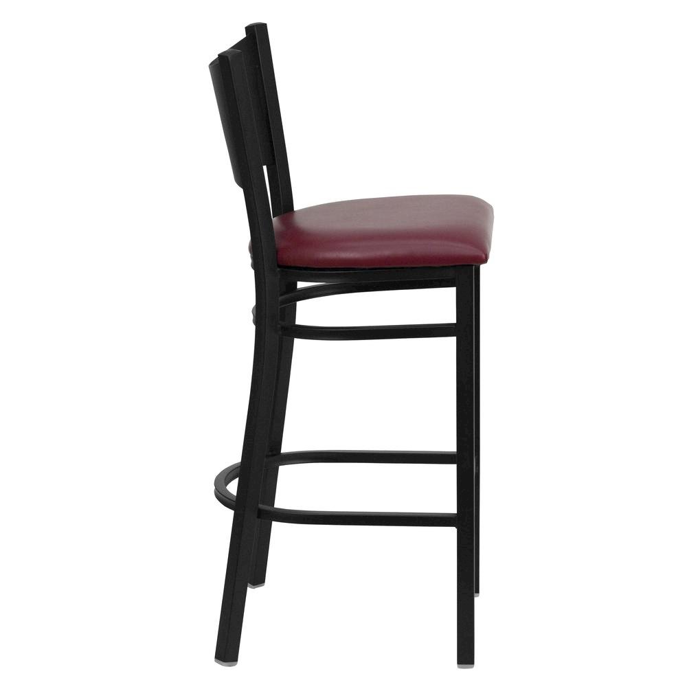 Black Coffee Back Metal Restaurant Barstool – Burgundy Vinyl Seat