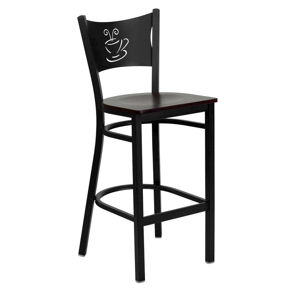 Black Coffee Back Metal Restaurant Barstool – Mahogany Wood Seat