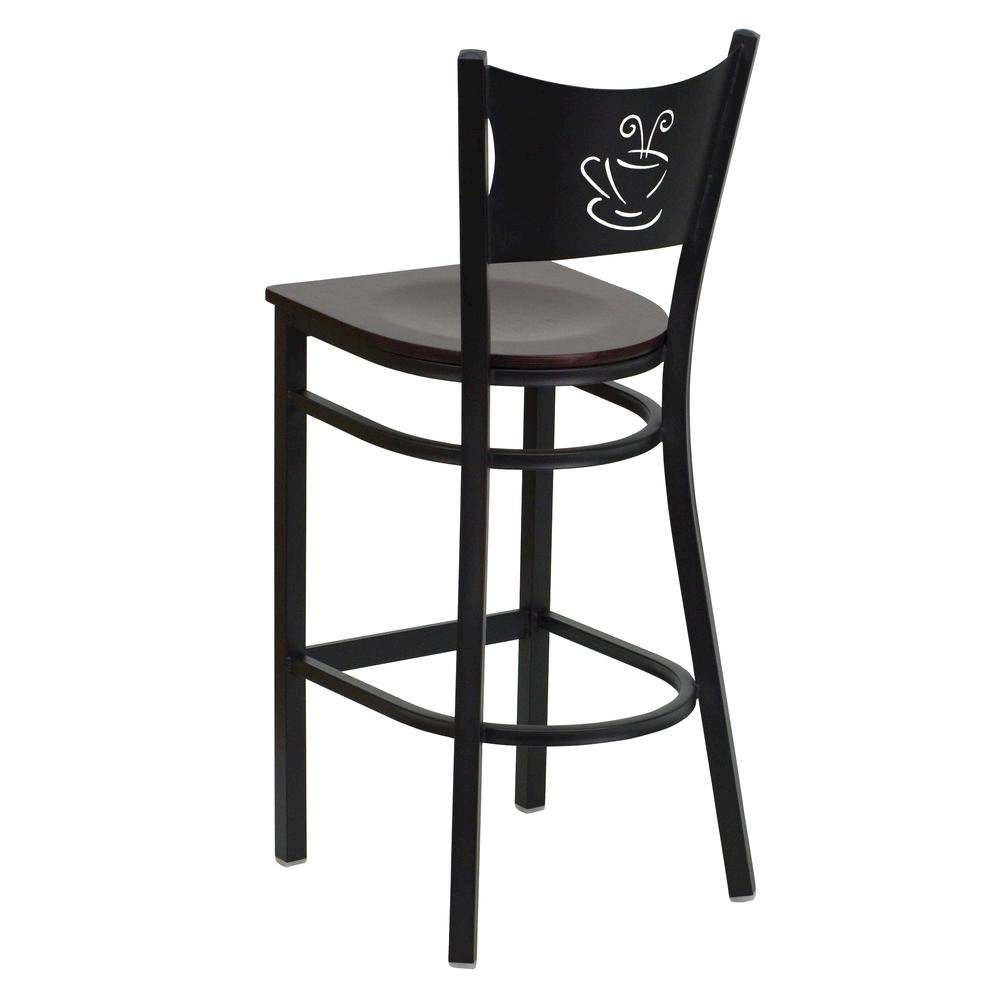 Black Coffee Back Metal Restaurant Barstool – Mahogany Wood Seat