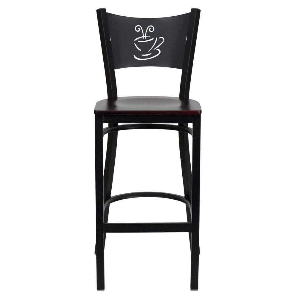 Black Coffee Back Metal Restaurant Barstool – Mahogany Wood Seat