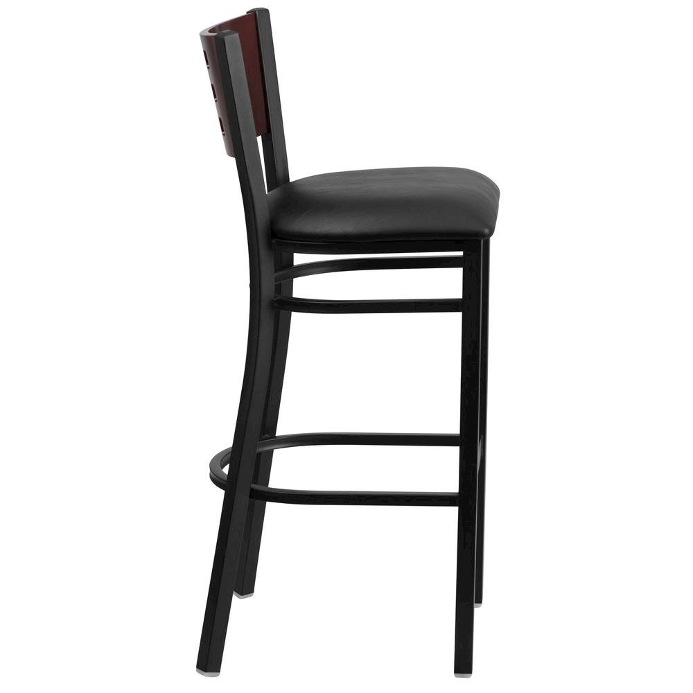 Black Cutout Back Metal Restaurant Barstool – Mahogany Wood Back