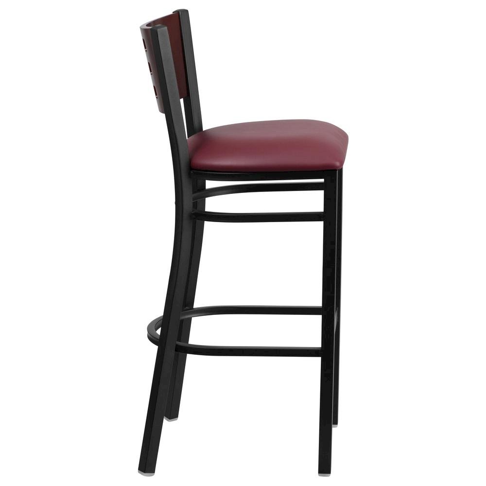 Black Cutout Back Metal Restaurant Barstool – Mahogany Wood Back