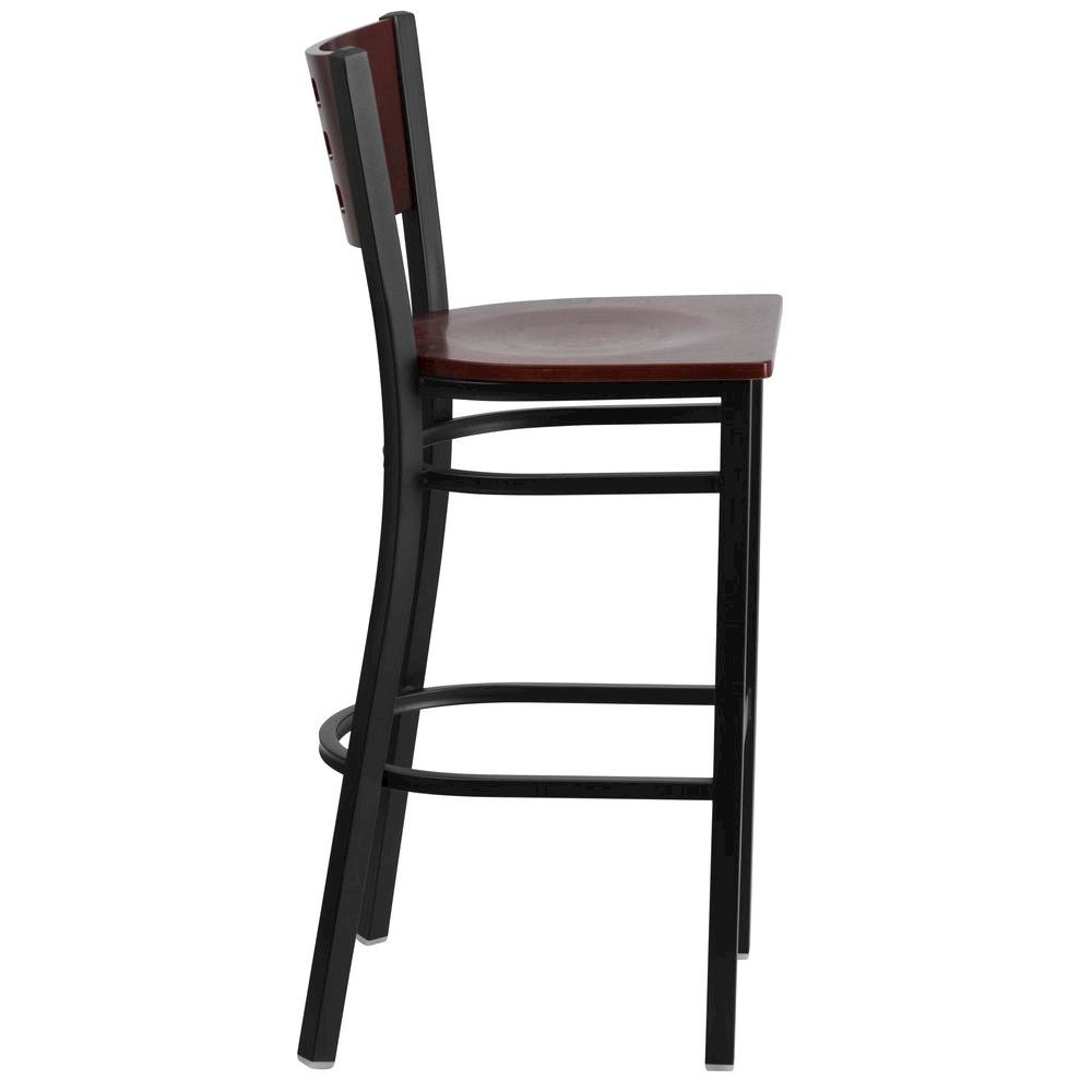 Black Cutout Back Metal Restaurant Barstool – Mahogany Wood Back & Seat