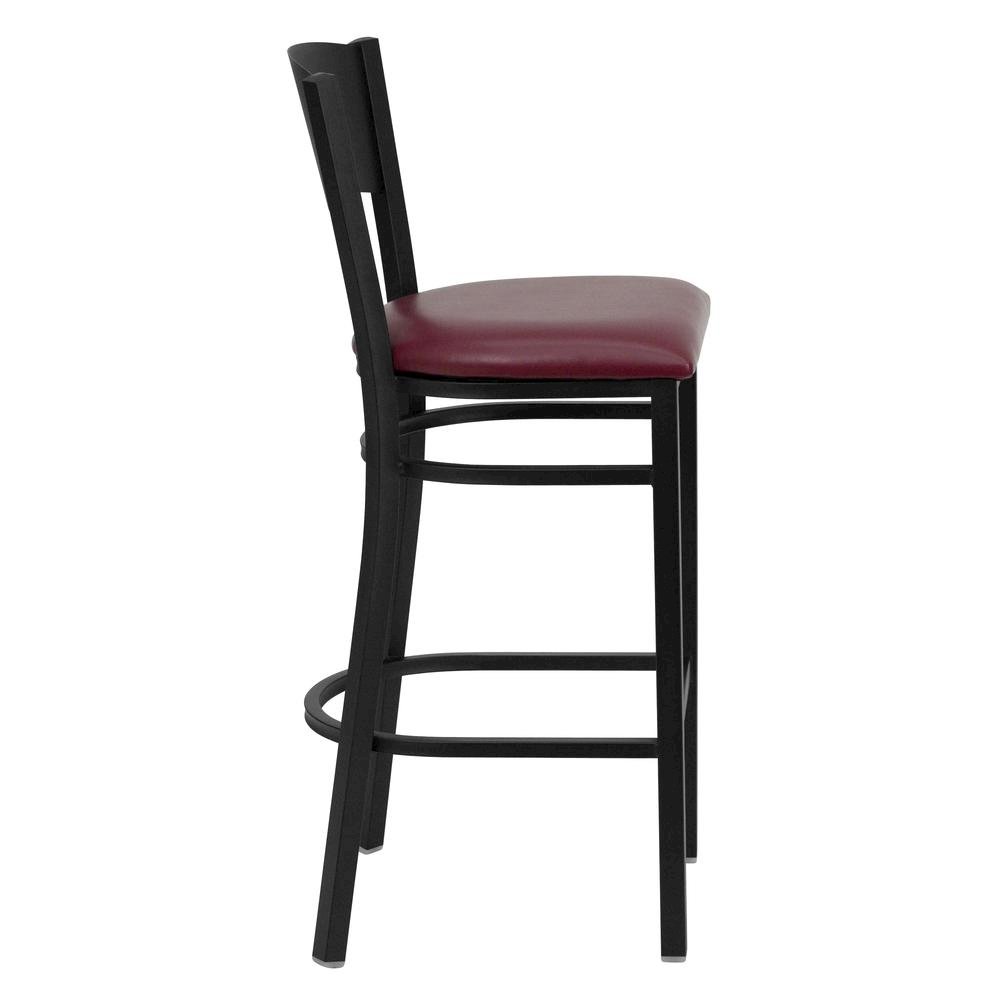 Black Circle Back Metal Restaurant Barstool – Burgundy Vinyl Seat