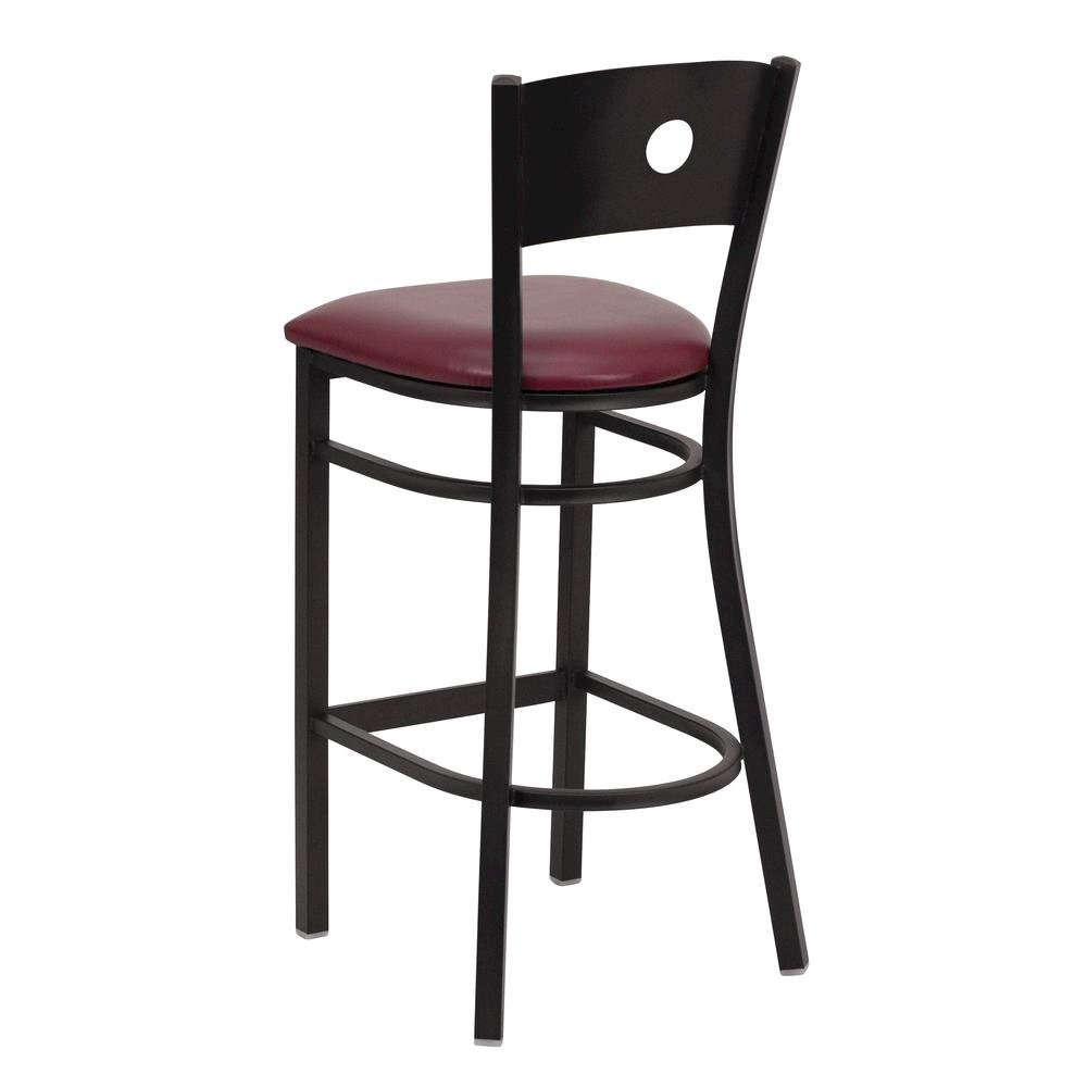 Black Circle Back Metal Restaurant Barstool – Burgundy Vinyl Seat