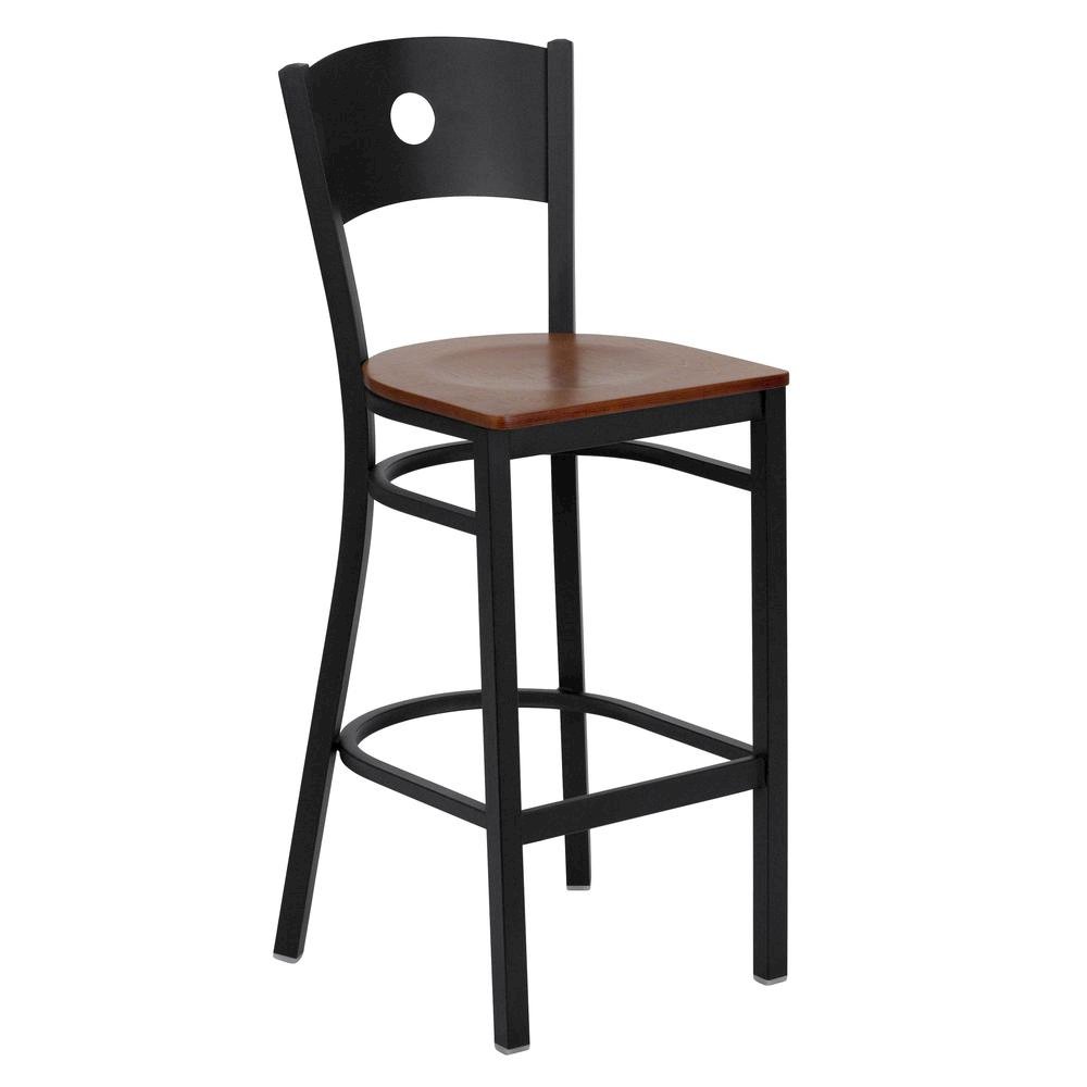 Black Circle Back Metal Restaurant Barstool – Cherry Wood Seat