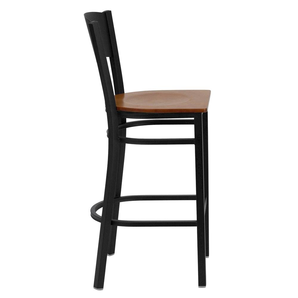 Black Circle Back Metal Restaurant Barstool – Cherry Wood Seat