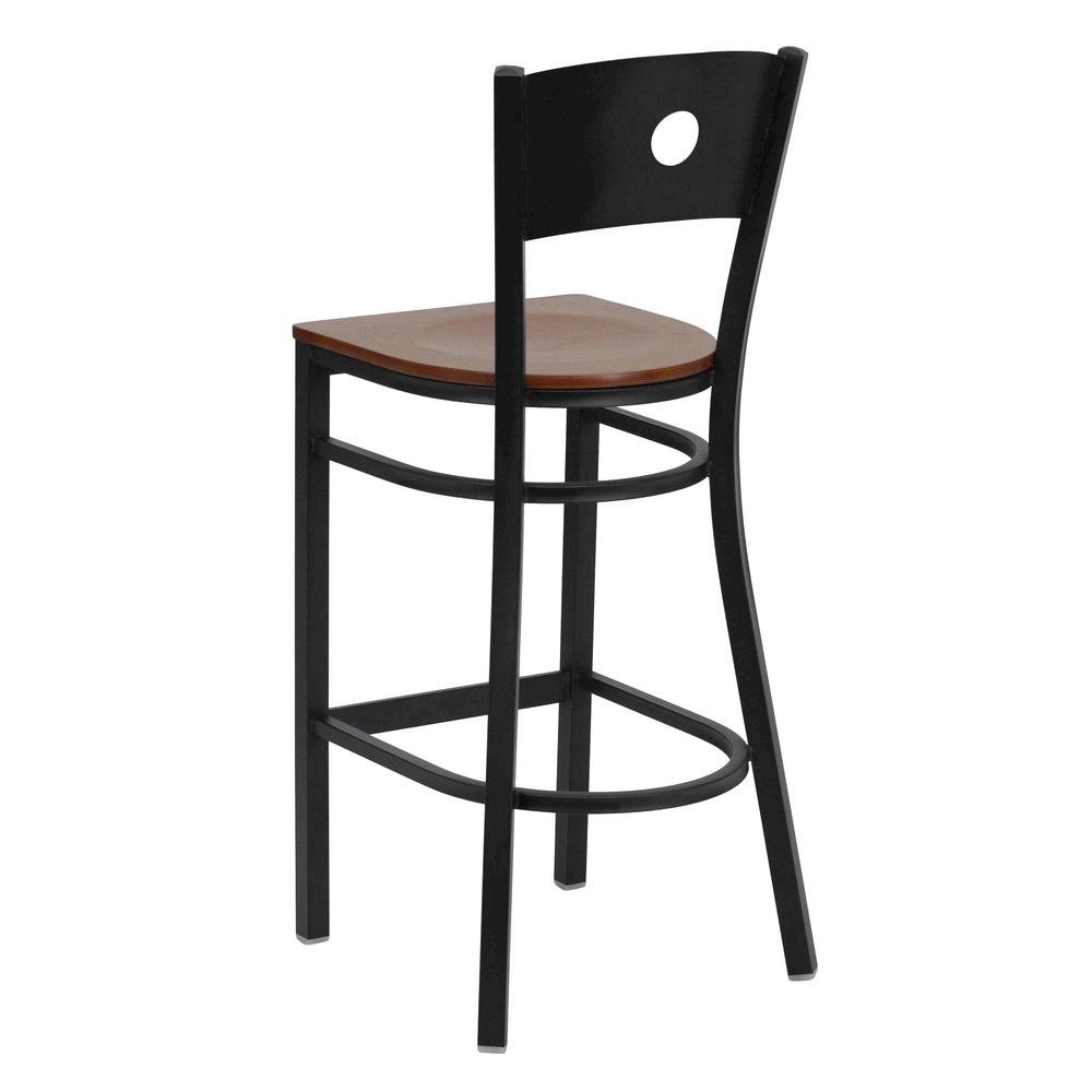 Black Circle Back Metal Restaurant Barstool – Cherry Wood Seat