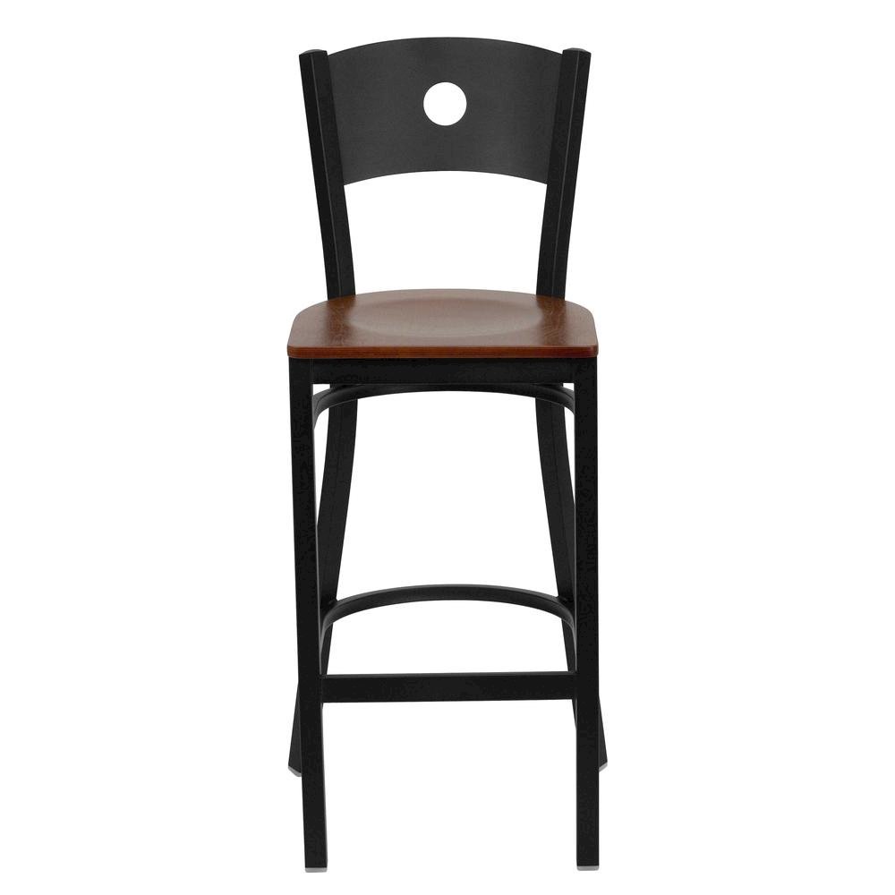 Black Circle Back Metal Restaurant Barstool – Cherry Wood Seat