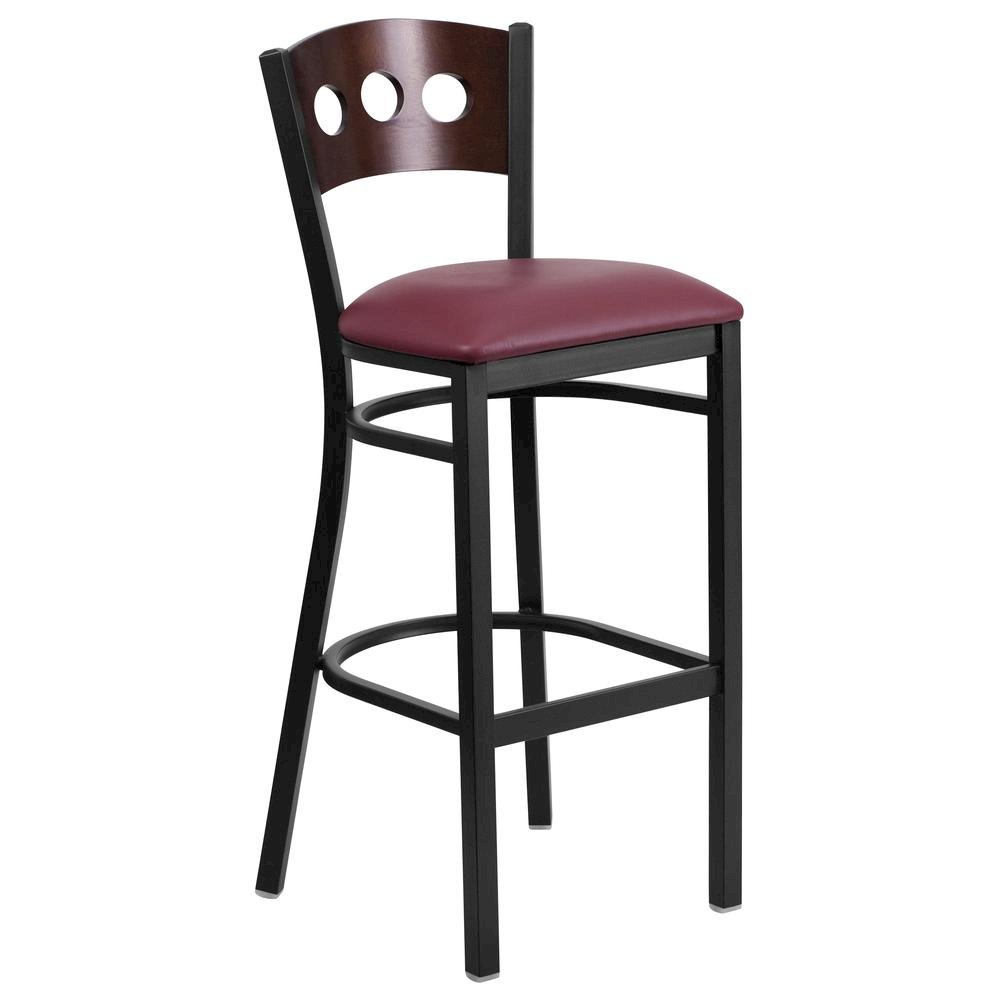 Black 3 Circle Back Metal Restaurant Barstool – Walnut Wood Back