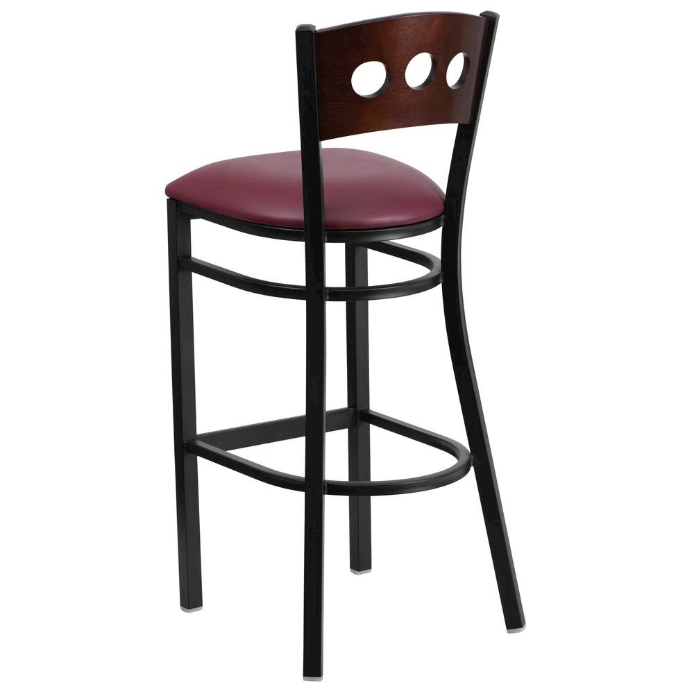 Black 3 Circle Back Metal Restaurant Barstool – Walnut Wood Back