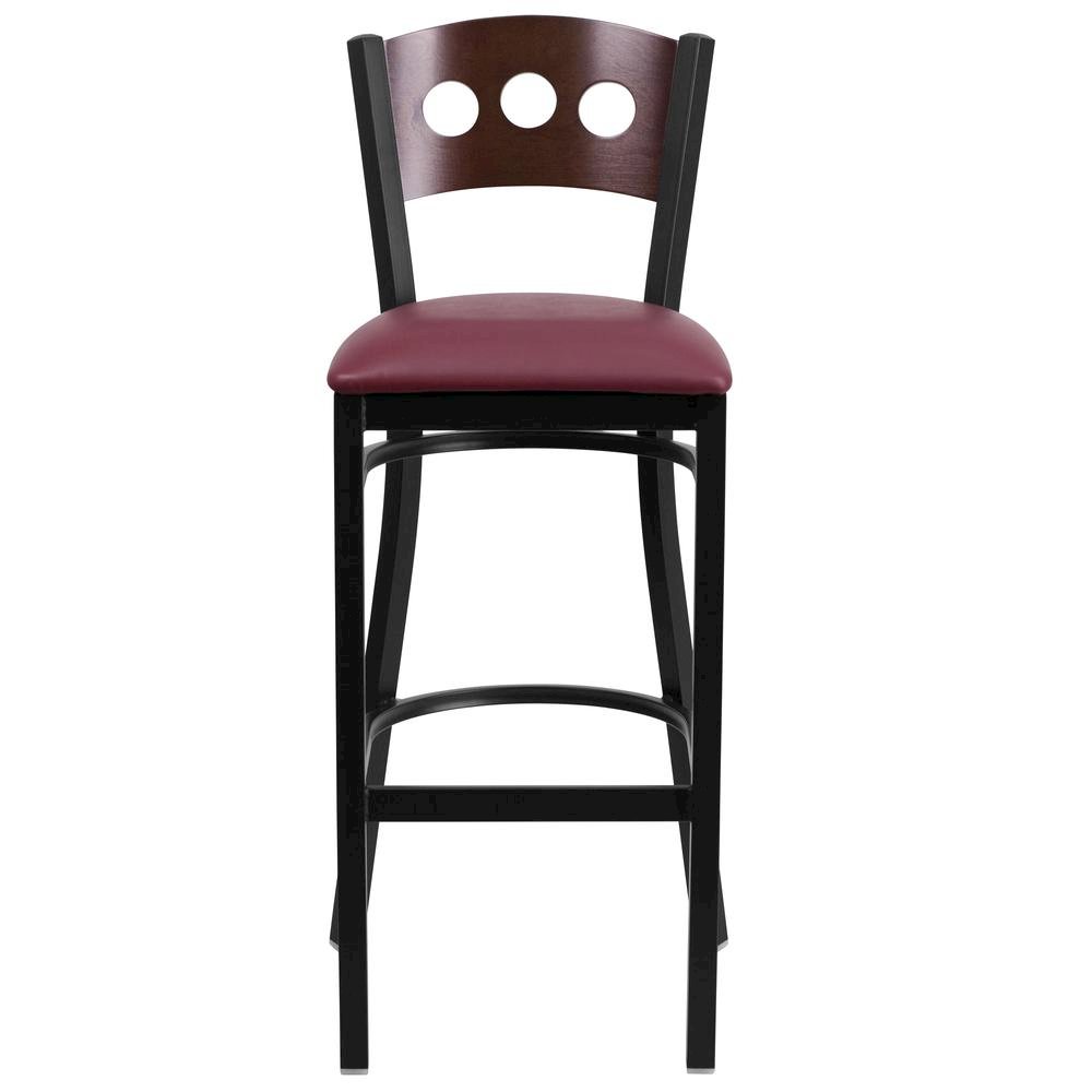 Black 3 Circle Back Metal Restaurant Barstool – Walnut Wood Back