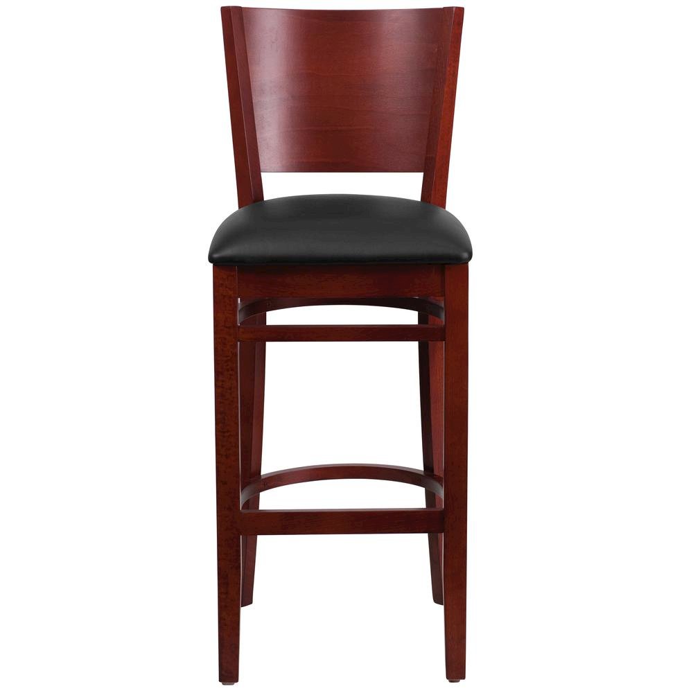 Solid Back Mahogany Wood Restaurant Barstool – Black Vinyl Seat