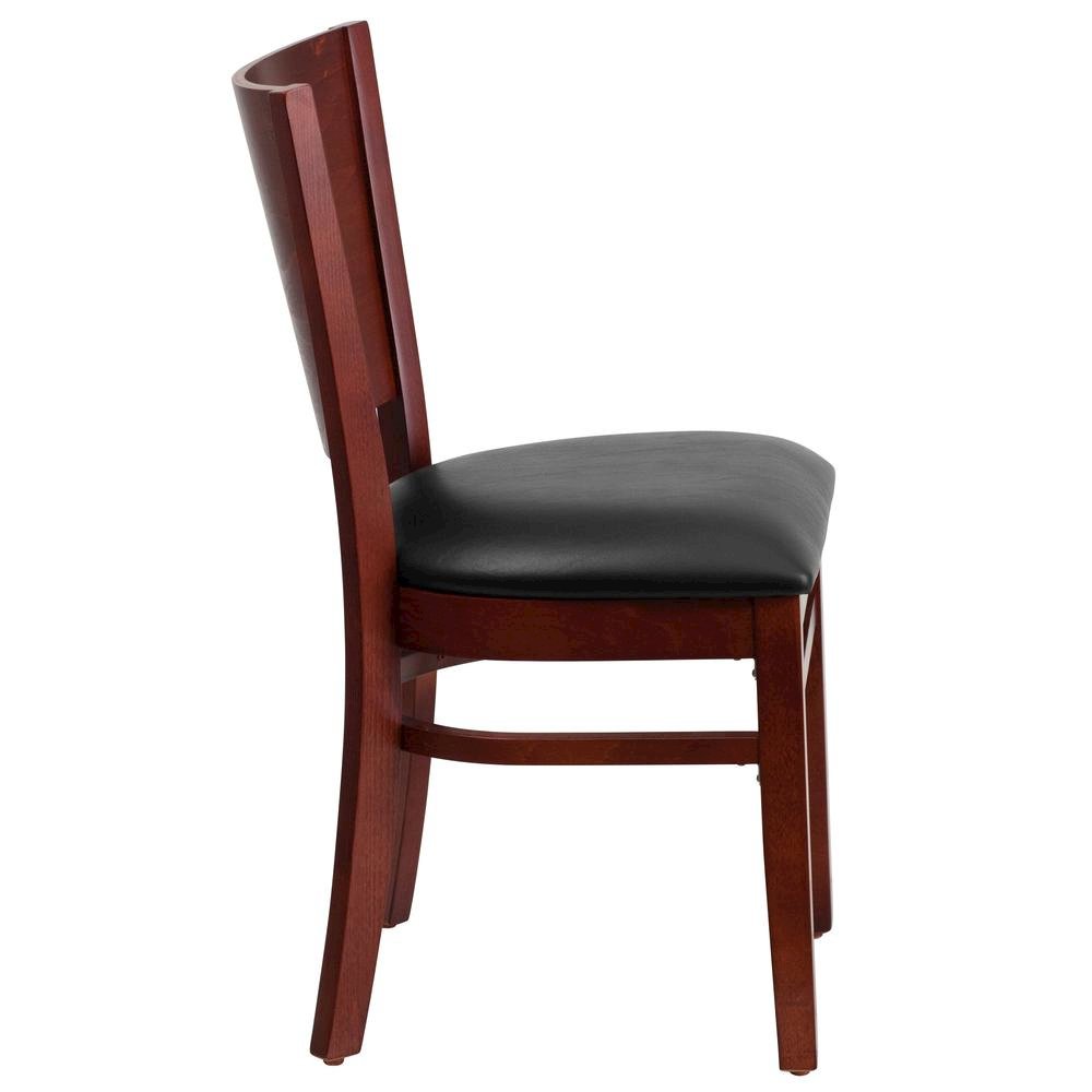 Solid Back Mahogany Wood Restaurant Chair – Black Vinyl Seat