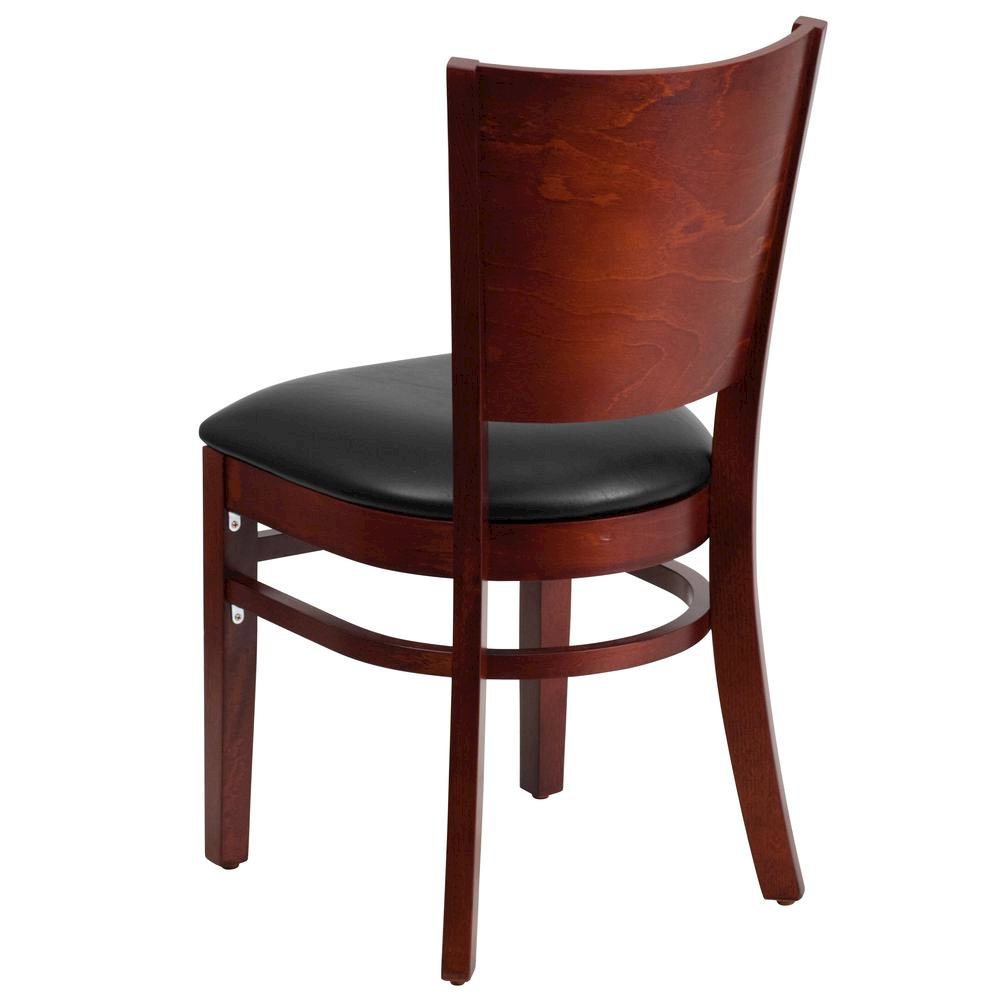 Solid Back Mahogany Wood Restaurant Chair – Black Vinyl Seat