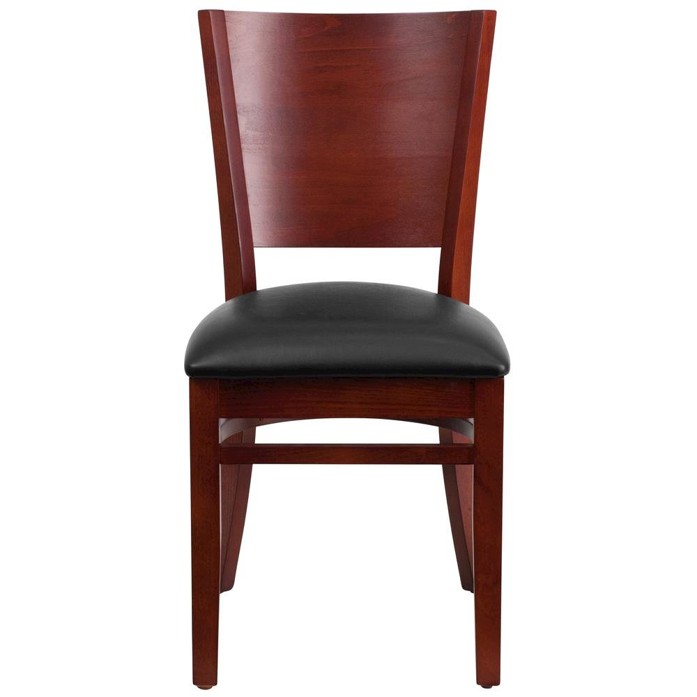 Solid Back Mahogany Wood Restaurant Chair – Black Vinyl Seat