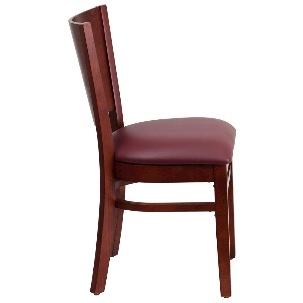 Solid Back Mahogany Wood Restaurant Chair – Burgundy Vinyl Seat