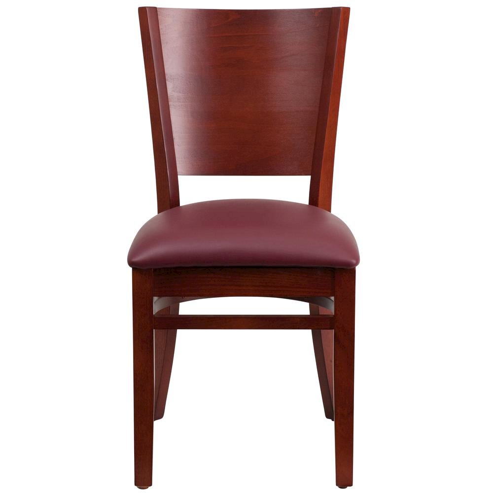 Solid Back Mahogany Wood Restaurant Chair – Burgundy Vinyl Seat