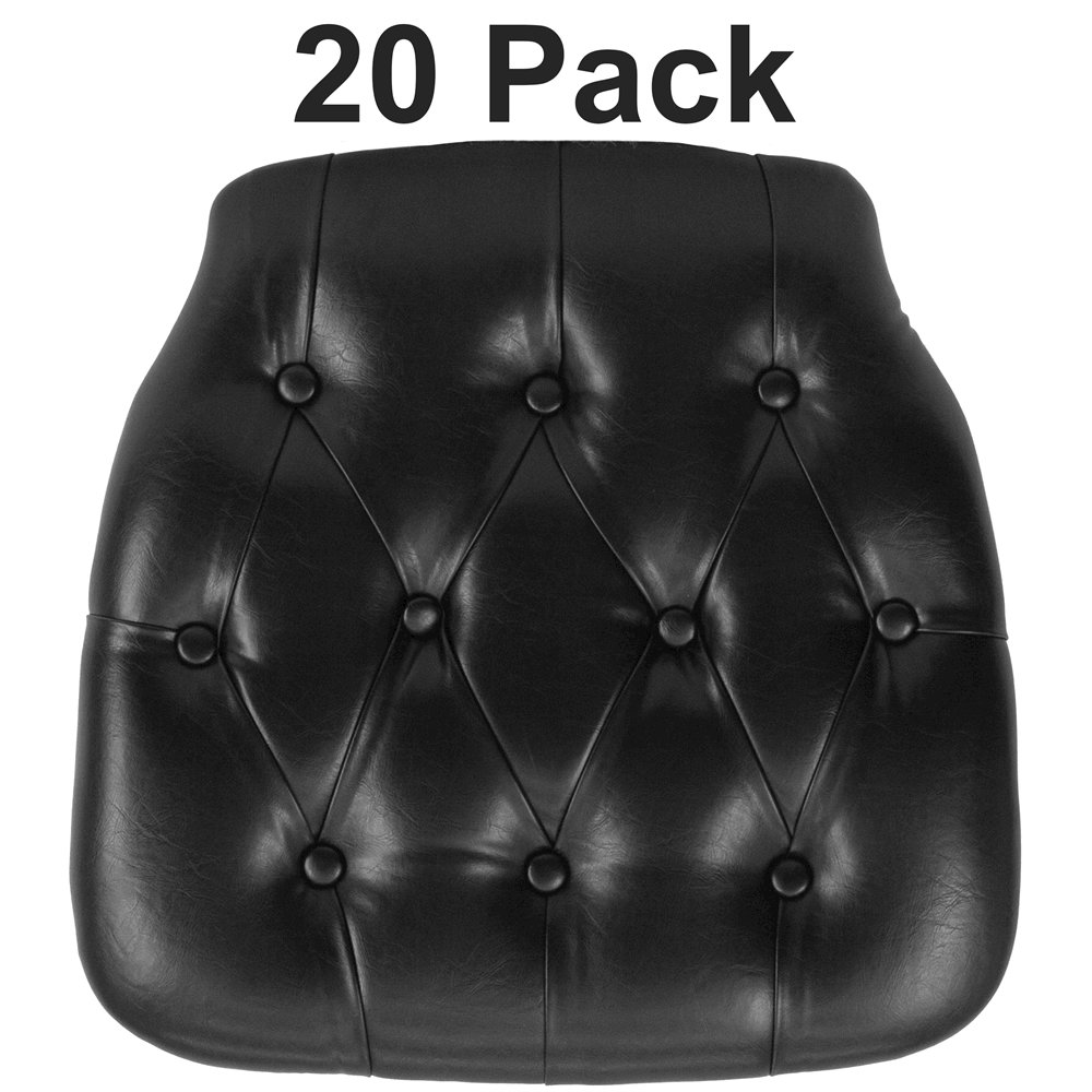 20 Pk. Hard Black Tufted Vinyl Chiavari Chair Cushion