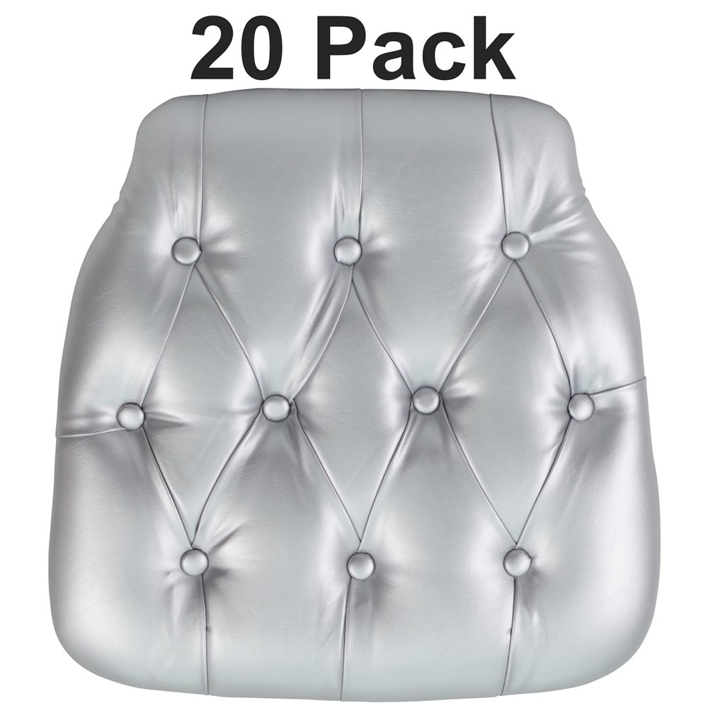 20 Pk. Hard Silver Tufted Vinyl Chiavari Chair Cushion