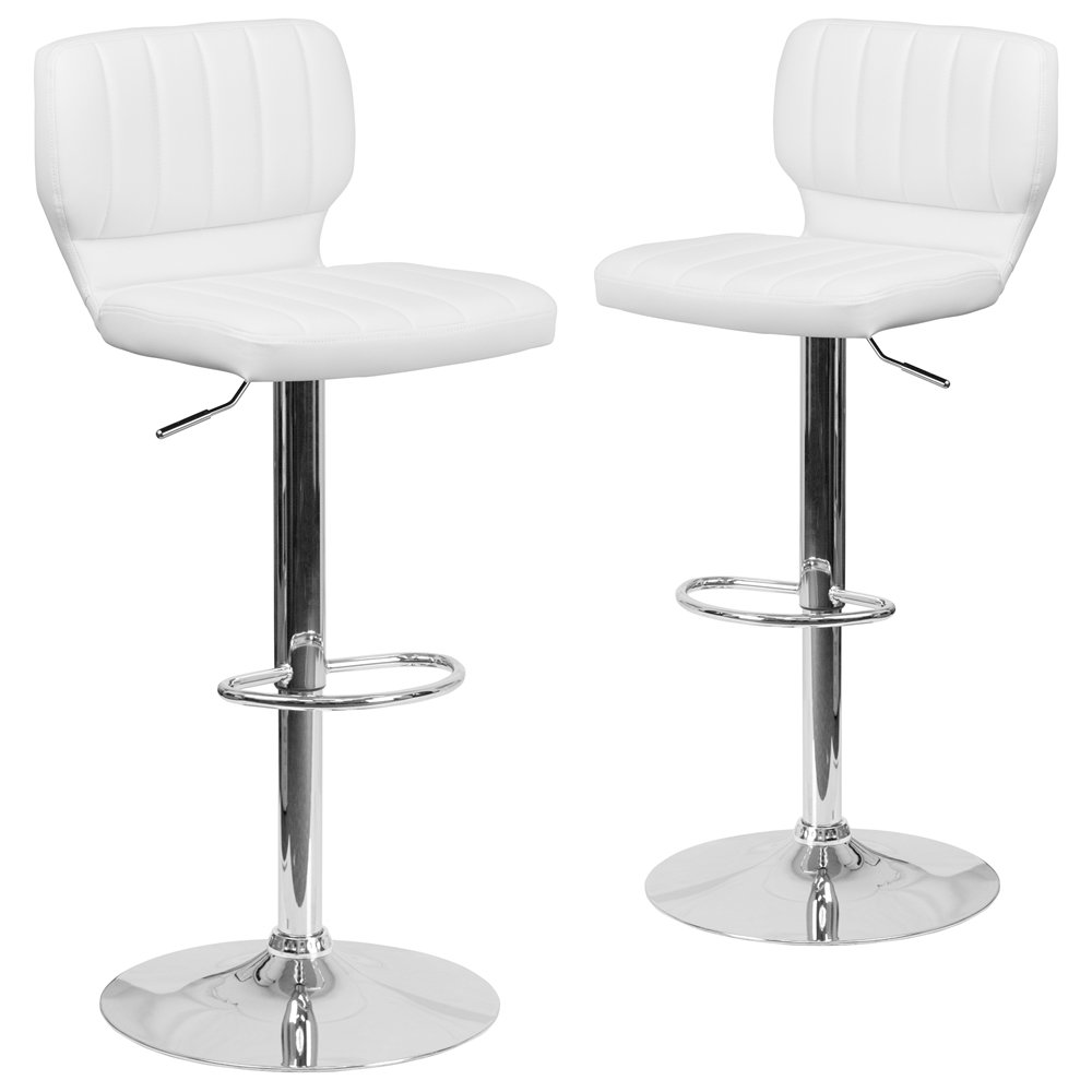 2 Pk. Contemporary White Vinyl Adjustable Height Barstool with Chrome Base