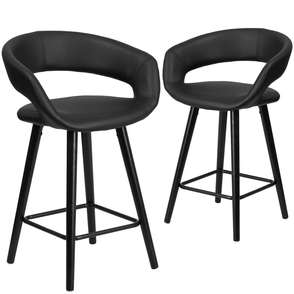 2 Pk. 24” High Black Vinyl Counter Height Stool with Cappuccino Wood Frame