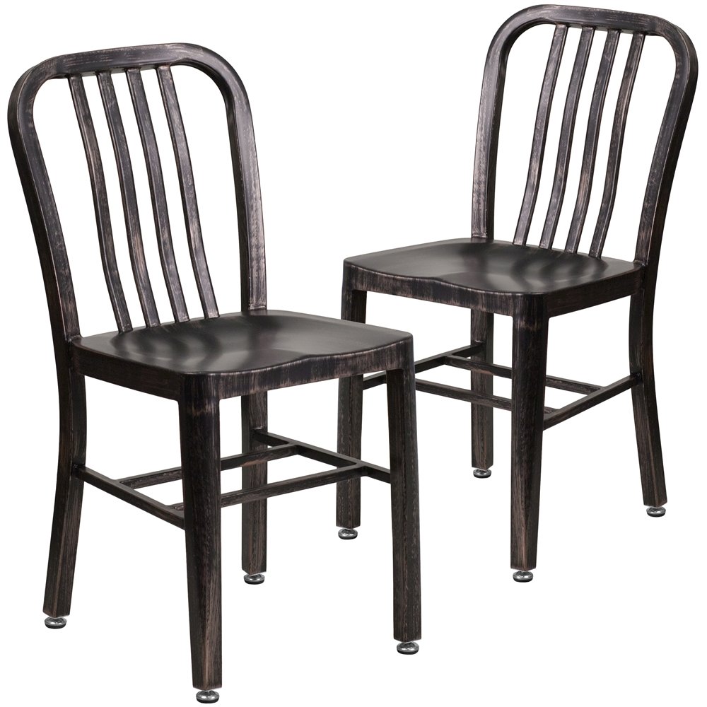 2 Pk. Black-Antique Gold Metal Indoor-Outdoor Chair