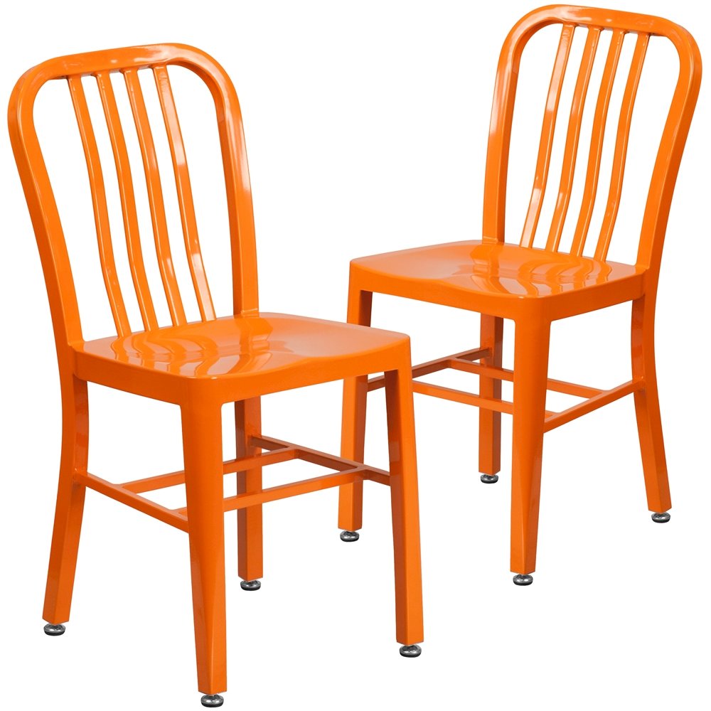 2 Pk. Orange Metal Indoor-Outdoor Chair