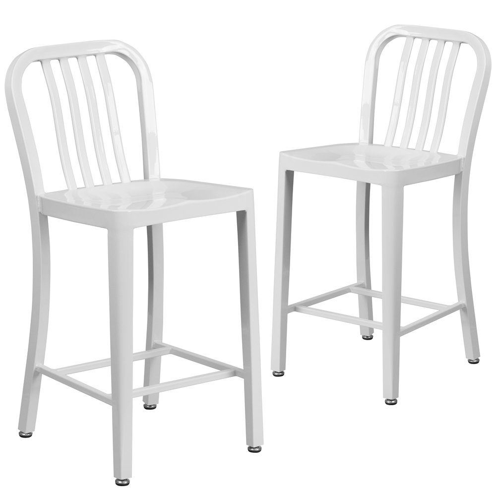 2 Pk. 24” High White Metal Indoor-Outdoor Counter Height Stool