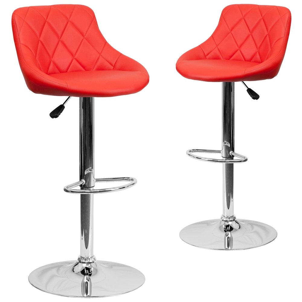 2 Pk. Red Vinyl Bucket Seat Adjustable Height Barstool with Chrome Base