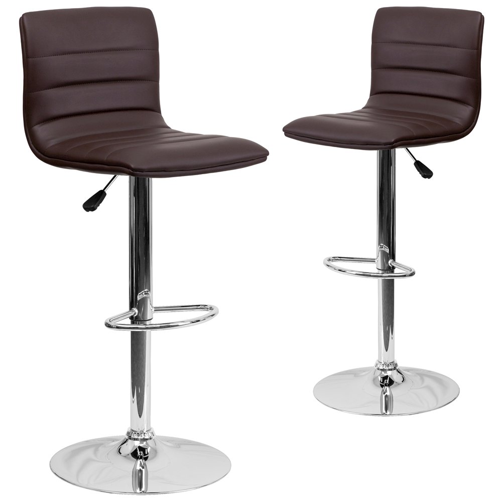 2 Pk. Contemporary Brown Vinyl Adjustable Height Barstool with Chrome Base