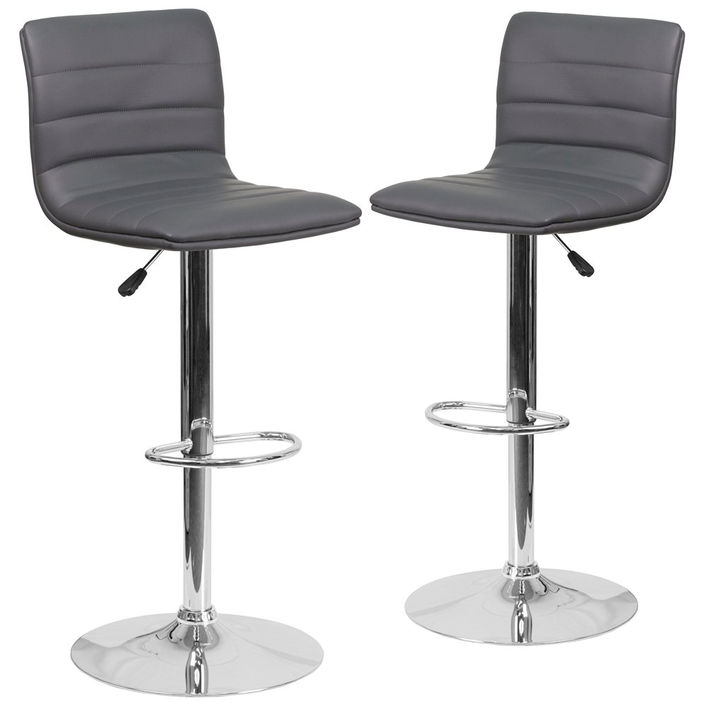 2 Pk. Contemporary Gray Vinyl Adjustable Height Barstool with Chrome Base