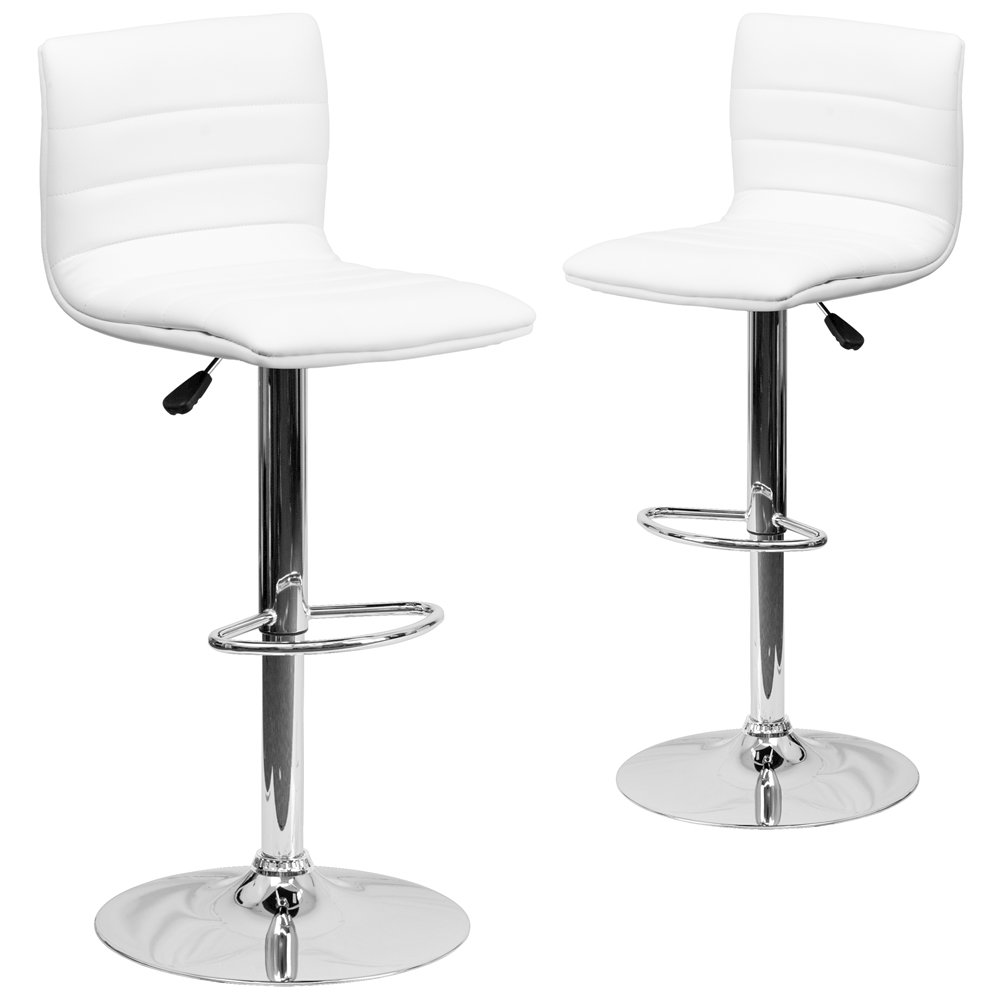 2 Pk. Contemporary White Vinyl Adjustable Height Barstool with Chrome Base