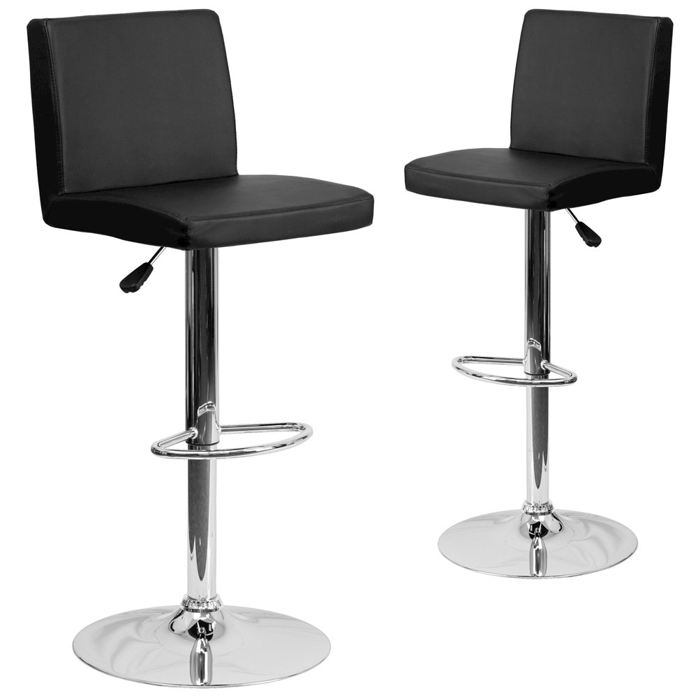 2 Pk. Contemporary Black Vinyl Adjustable Height Barstool with Chrome Base