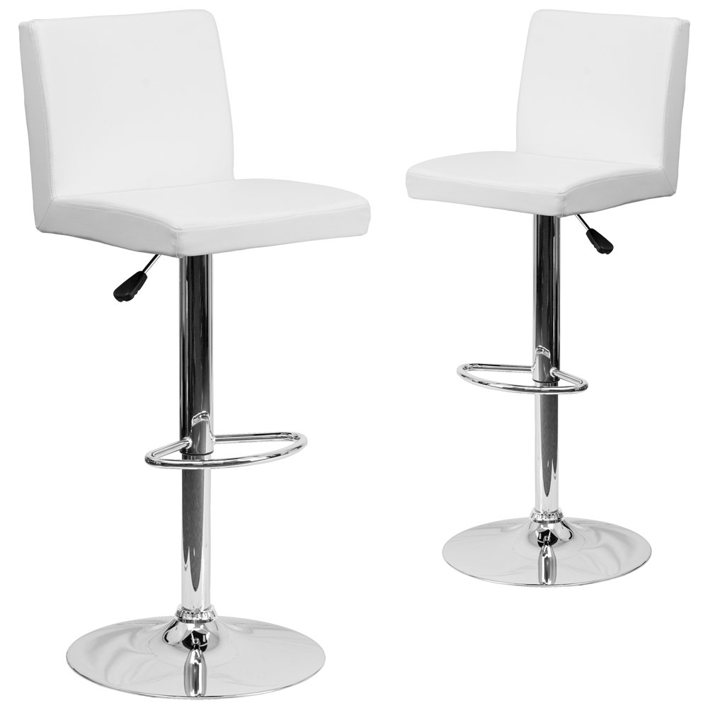 2 Pk. Contemporary White Vinyl Adjustable Height Barstool with Chrome Base