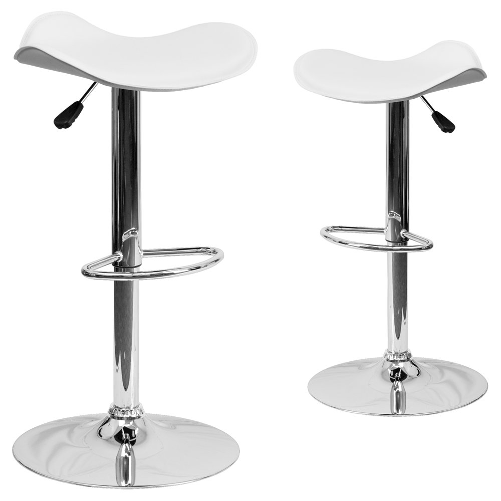 2 Pk. Contemporary White Vinyl Adjustable Height Barstool with Chrome Base