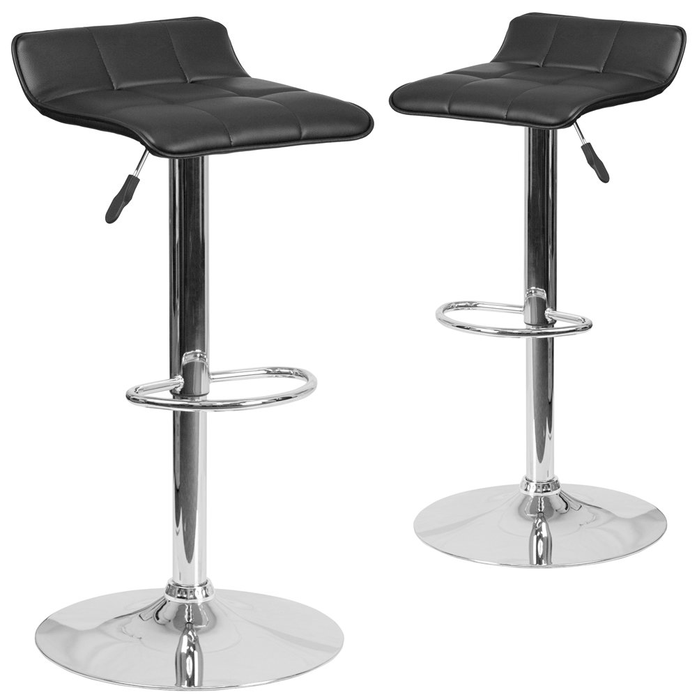 2 Pk. Contemporary Black Vinyl Adjustable Height Barstool with Chrome Base