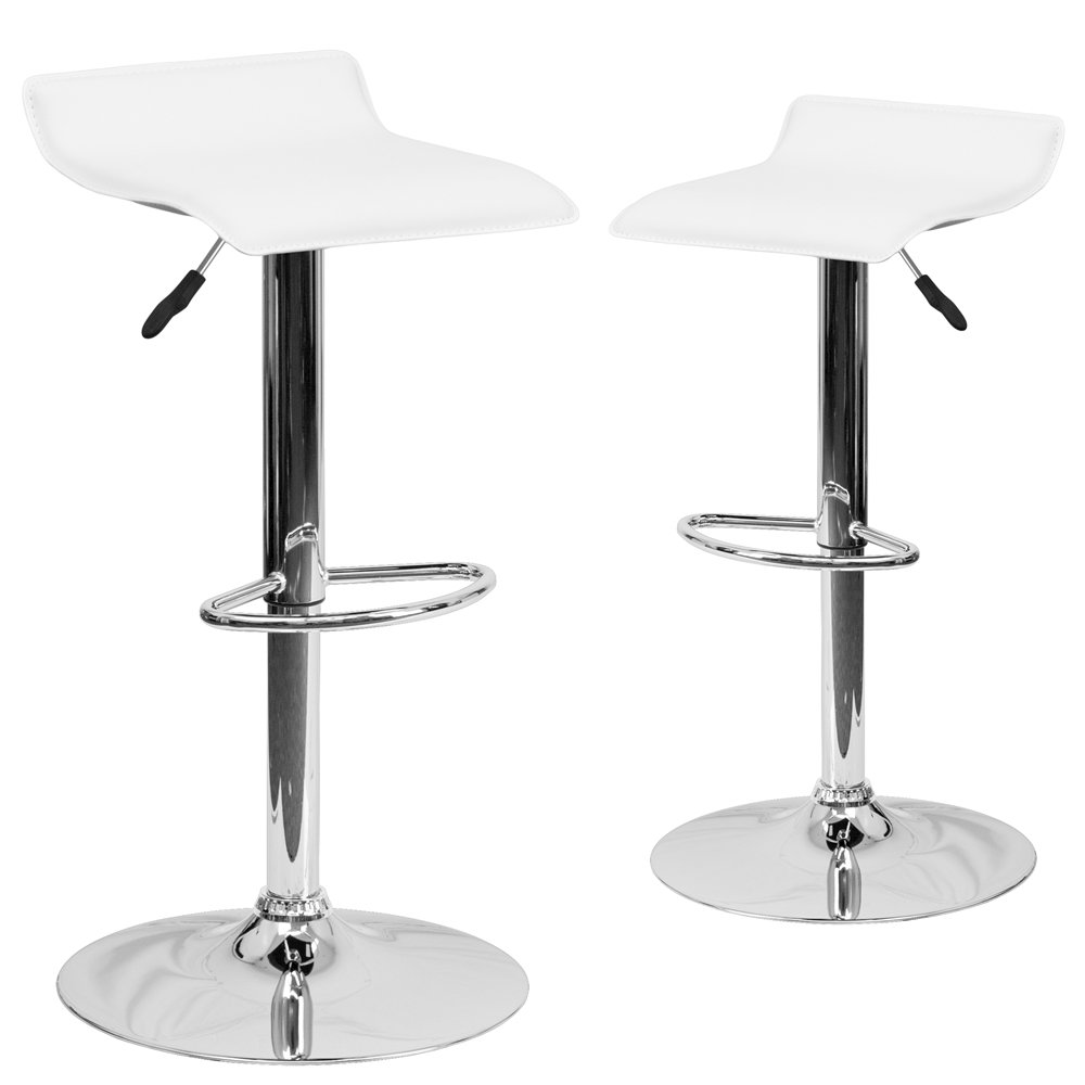 2 Pk. Contemporary White Vinyl Adjustable Height Barstool with Chrome Base