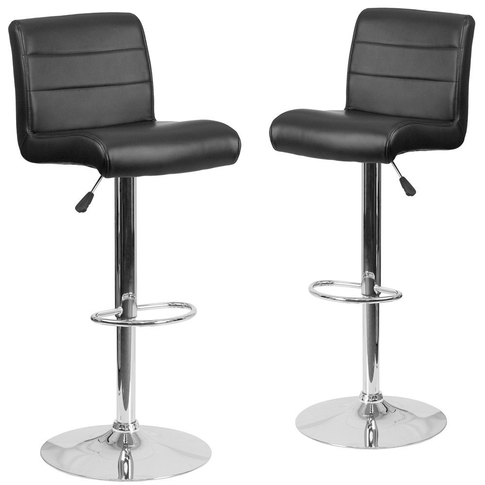 2 Pk. Contemporary Black Vinyl Adjustable Height Barstool with Chrome Base