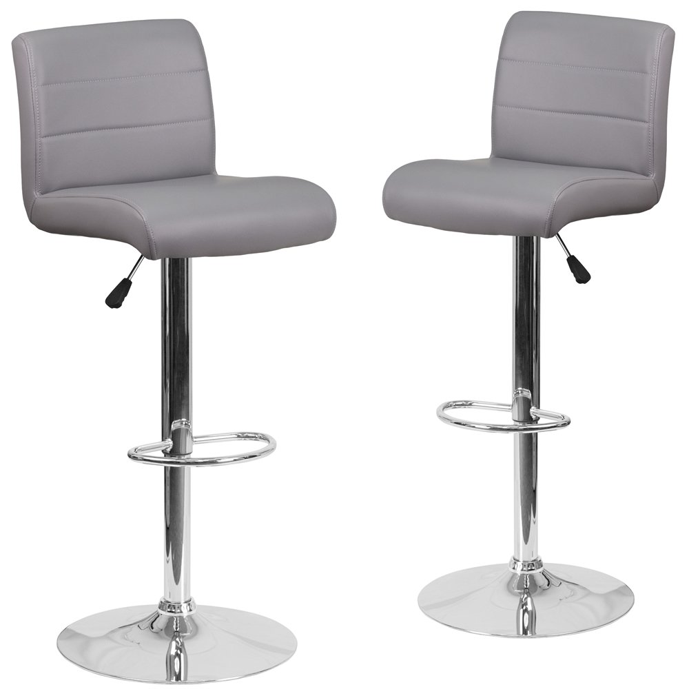 2 Pk. Grey Vinyl Adjustable Height Barstool with Chrome Base and Footrest