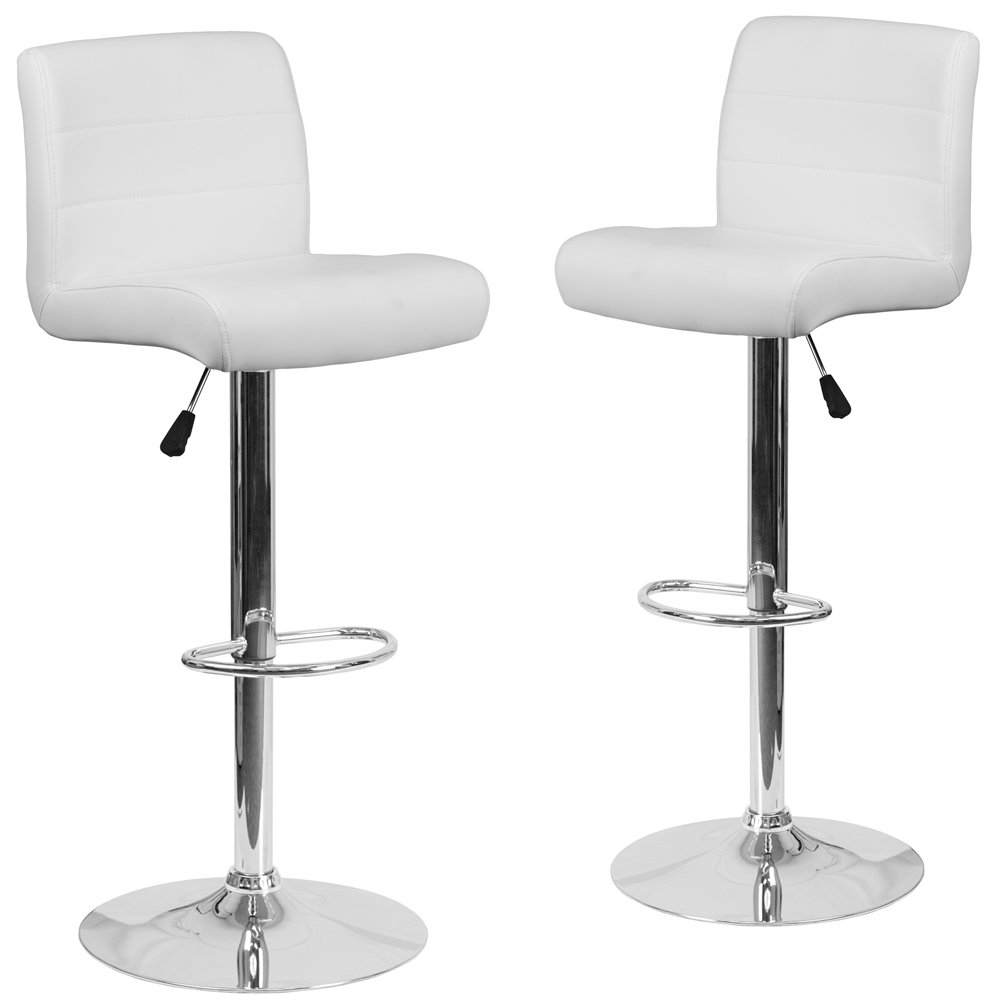 2 Pk. White Vinyl Adjustable Height Barstool with Chrome Base and Footrest